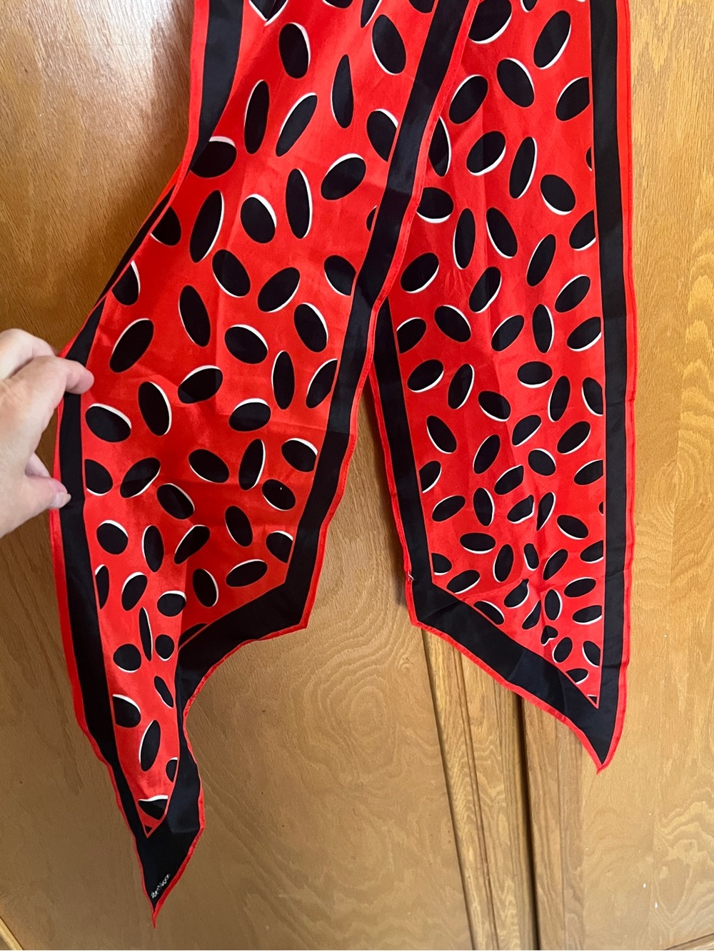 Vintage Albert Nipon Red/Black ladybug long Silk head,neck,belt,purse scarf